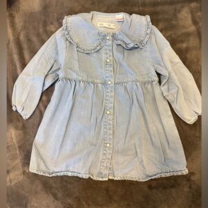 Zara Light Blue Denim Dress with Ruffled Peter Pan Collar